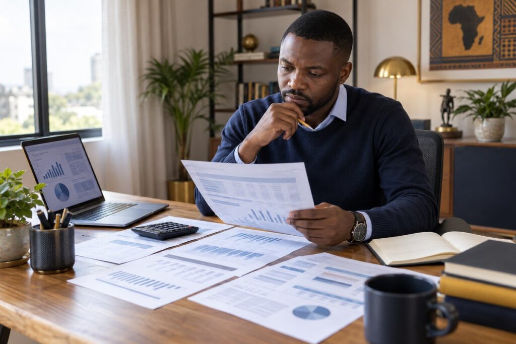 Zambian investor learning how to read financial statements in Zambia before buying LuSE shares
