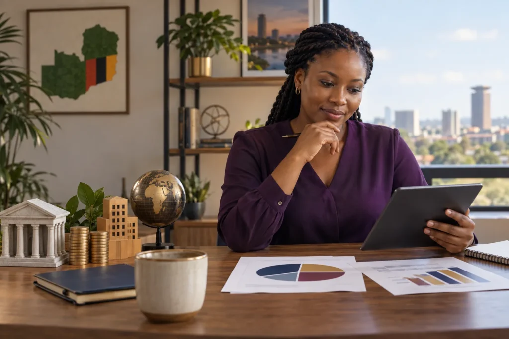 Zambian individual investor reviewing a diversified unit trust portfolio